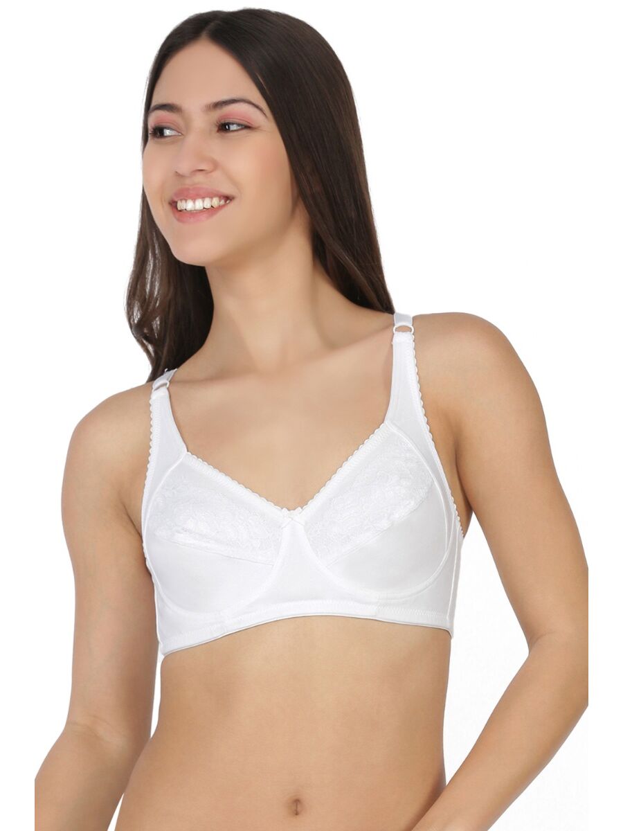 Softline Women's Non Padded Wire Free Bra in Cotton Poly Fabric with Elastic Straps and Hook Closure