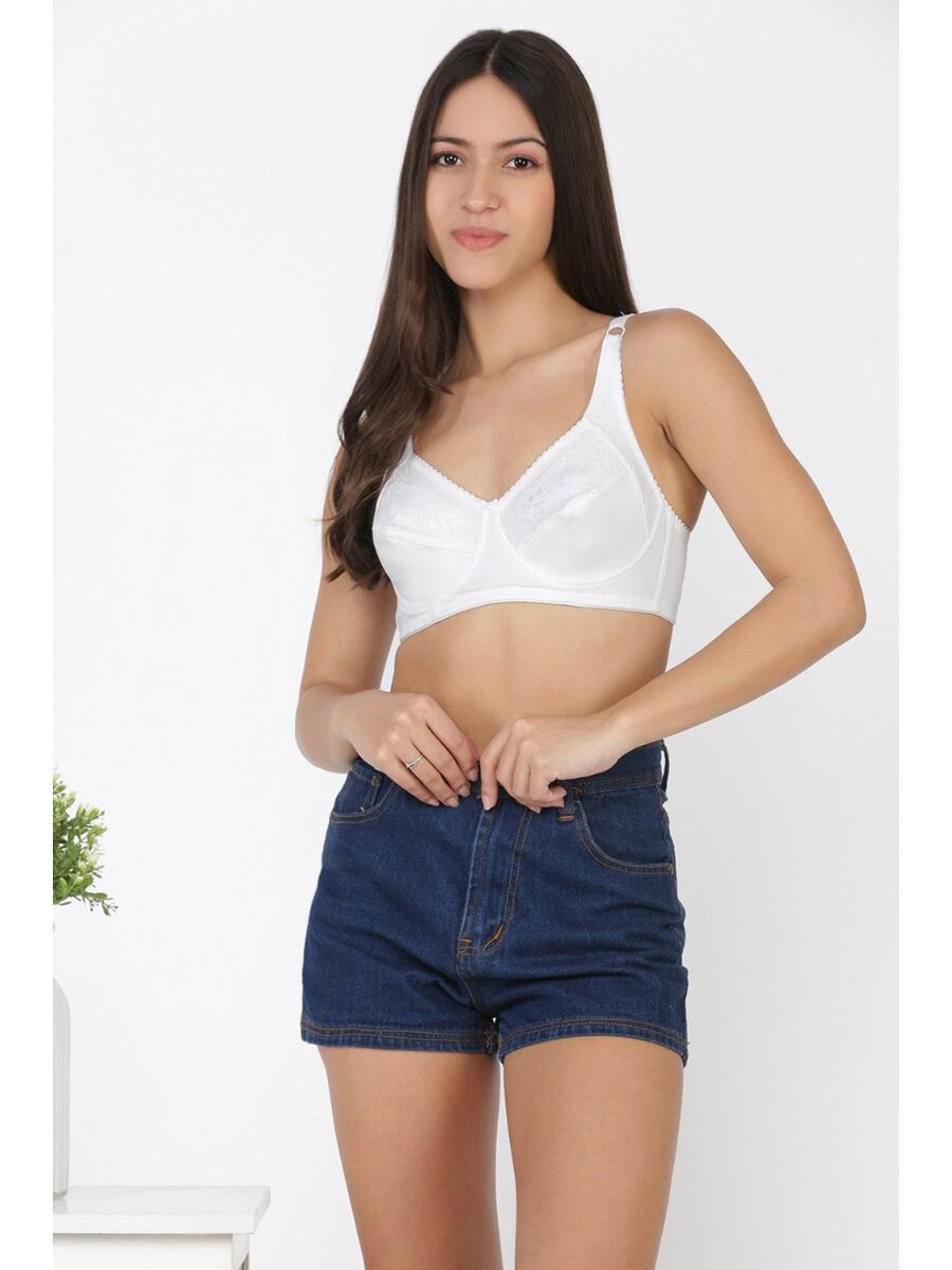 Softline Women's Non Padded Wire Free Bra in Cotton Poly Fabric with Elastic Straps and Hook Closure