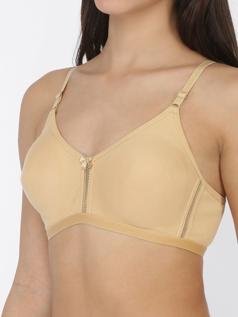 Softline Women's Non Padded Wire Free T-Shirt Bra in Cotton Poly Fabric with Moulded Cups, Elastic Straps, and Hook Closure