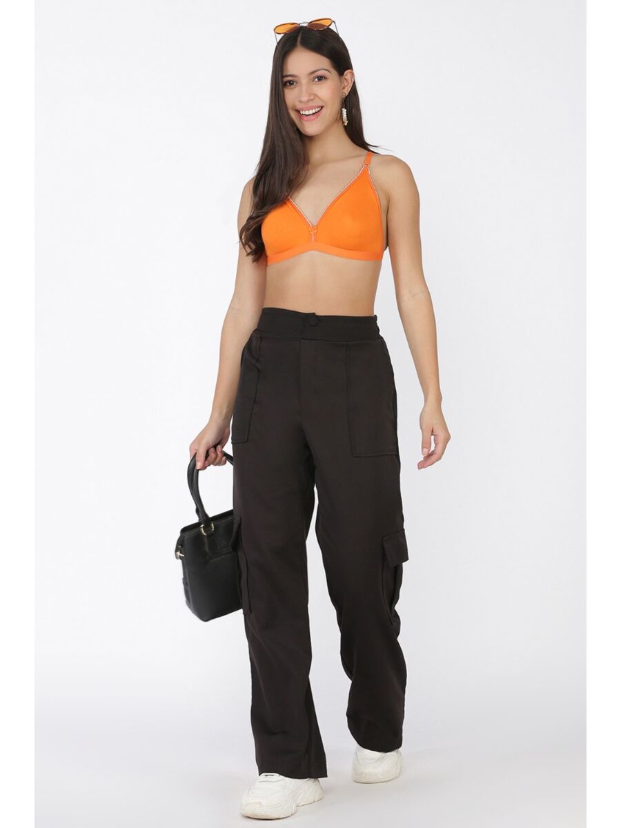 Softline Women's Non Padded Wire Free Bra in Cotton Poly Fabric with Elastic Straps and Hook Closure