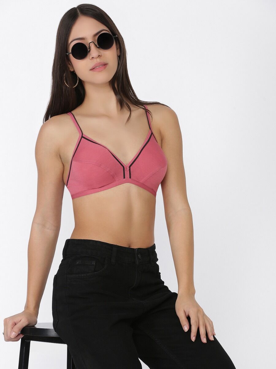 Softline Women's Non Padded Wire Free Bra in Cotton Stretch Fabric with Elastic Straps and Hook Closure