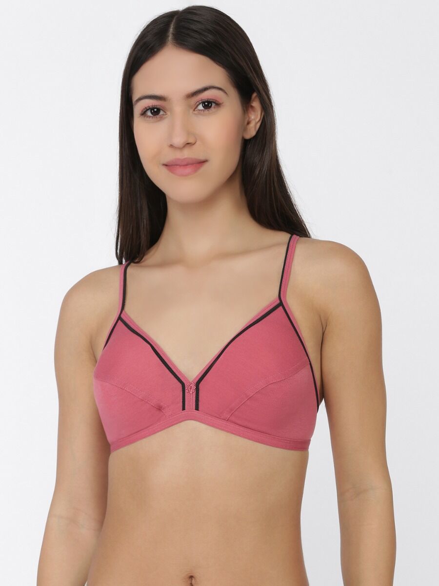 Softline Women's Non Padded Wire Free Bra in Cotton Stretch Fabric with Elastic Straps and Hook Closure