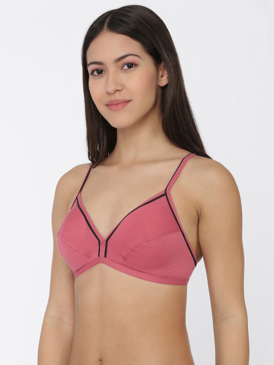 Softline Women's Non Padded Wire Free Bra in Cotton Stretch Fabric with Elastic Straps and Hook Closure