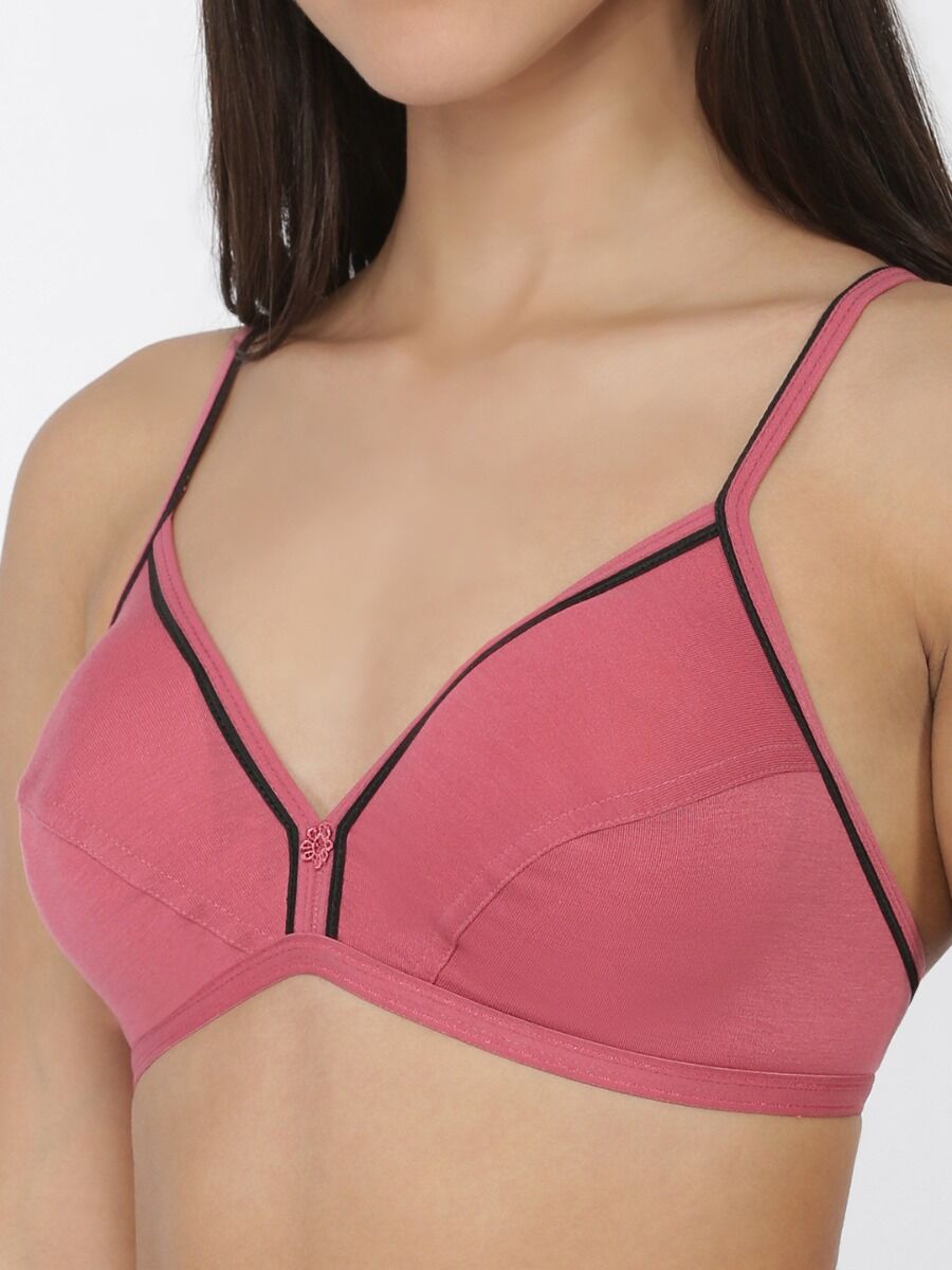 Softline Women's Non Padded Wire Free Bra in Cotton Stretch Fabric with Elastic Straps and Hook Closure