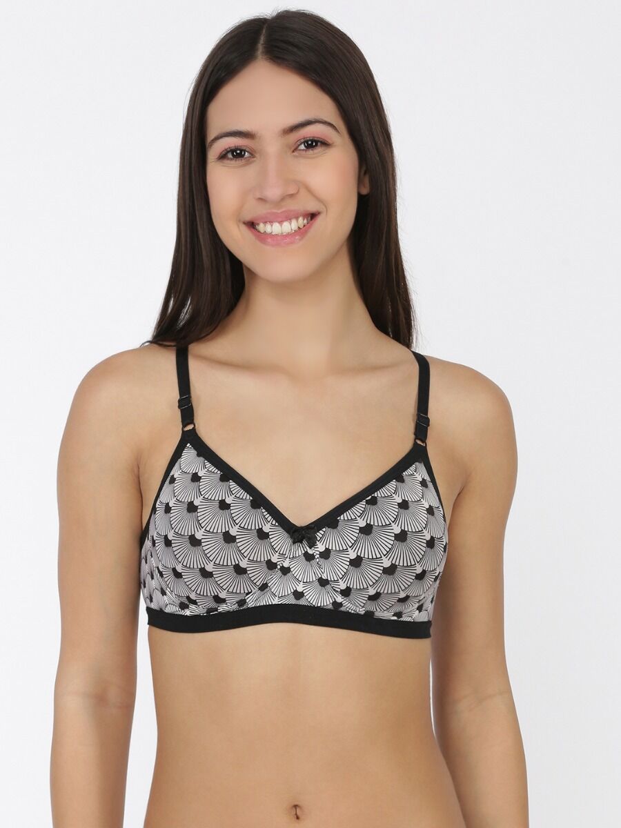 Softline Women's Padded Wire Free Bra in Spandex Nylon Fabric with Elastic Straps and Hook Closure