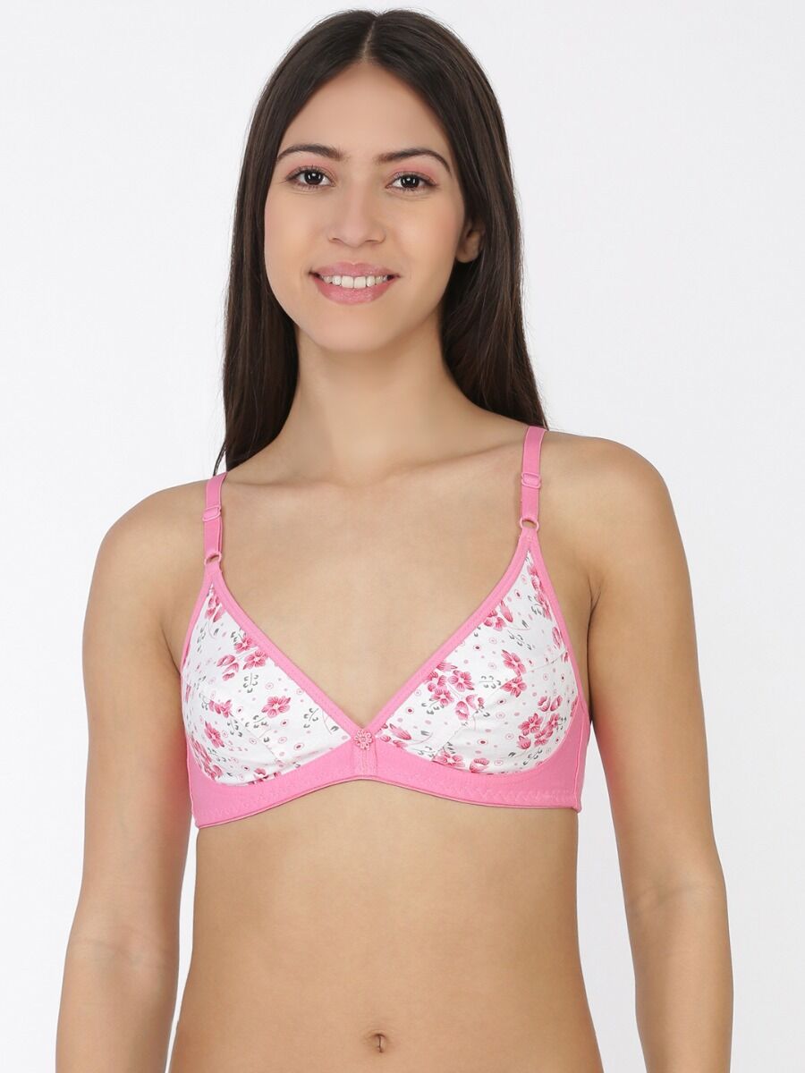 Softline Women's Printed Non Padded Wire Free Bra in Poly Cotton Fabric with Elastic Straps and Hook Closure