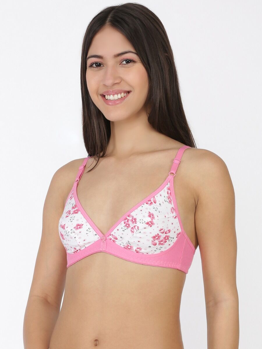 Softline Women's Printed Non Padded Wire Free Bra in Poly Cotton Fabric with Elastic Straps and Hook Closure