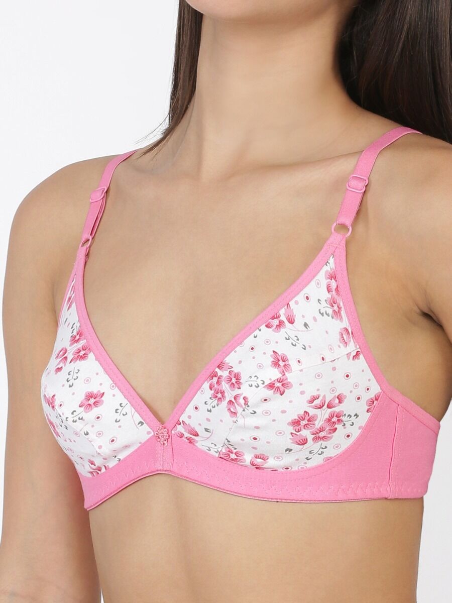 Softline Women's Printed Non Padded Wire Free Bra in Poly Cotton Fabric with Elastic Straps and Hook Closure
