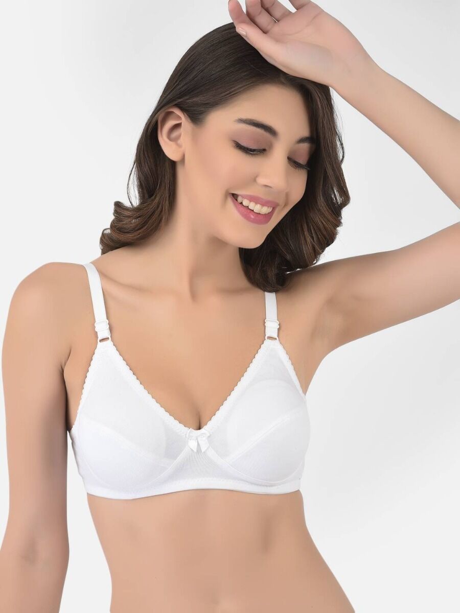 Softline Women's Non Padded Wire Free Bra in Cotton Poly Fabric with Double Layered Cups, Elastic Straps, and Hook Closure