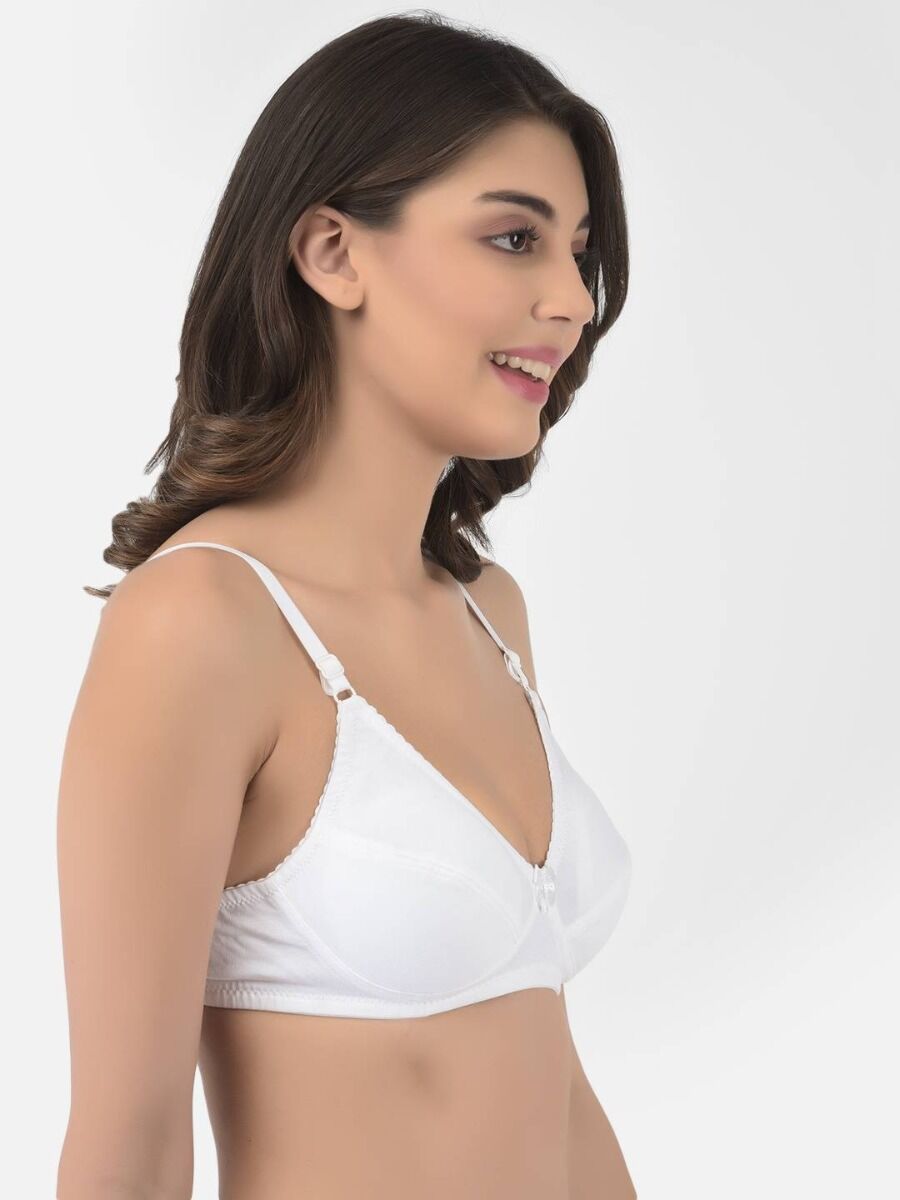 Softline Women's Non Padded Wire Free Bra in Cotton Poly Fabric with Double Layered Cups, Elastic Straps, and Hook Closure