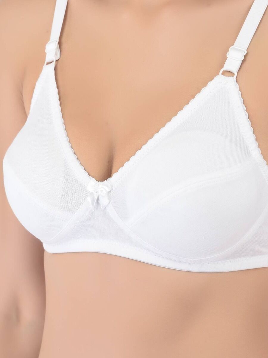 Softline Women's Non Padded Wire Free Bra in Cotton Poly Fabric with Double Layered Cups, Elastic Straps, and Hook Closure
