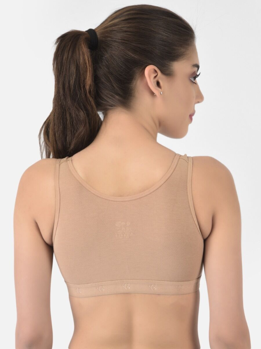 Softline Women's Non Padded Wire Free Sports T-Shirt Bra in Cotton Stretch Fabric with Full Cup Coverage, Broad Underband, Double Layered Cups, and Slip On Design