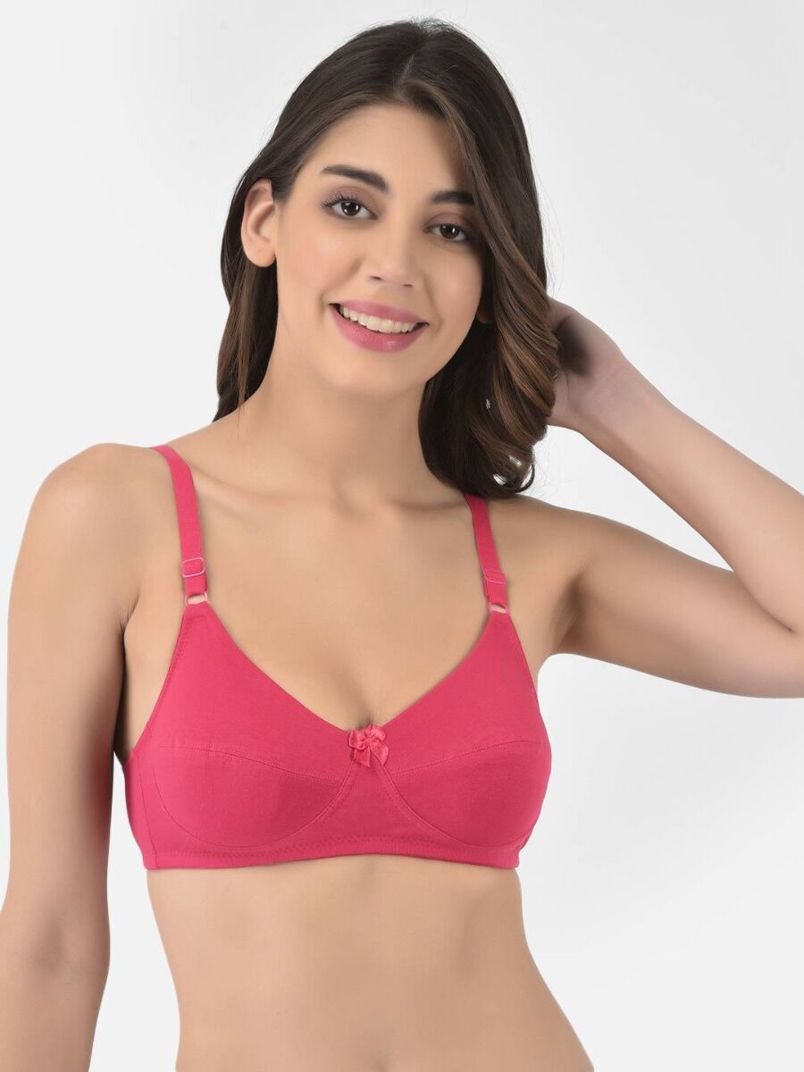 Softline Women's Non Padded Wire Free Bra in Cotton Stretch Fabric with Double Layered Cups Full Coverage, Elastic Straps, and Hook Closure