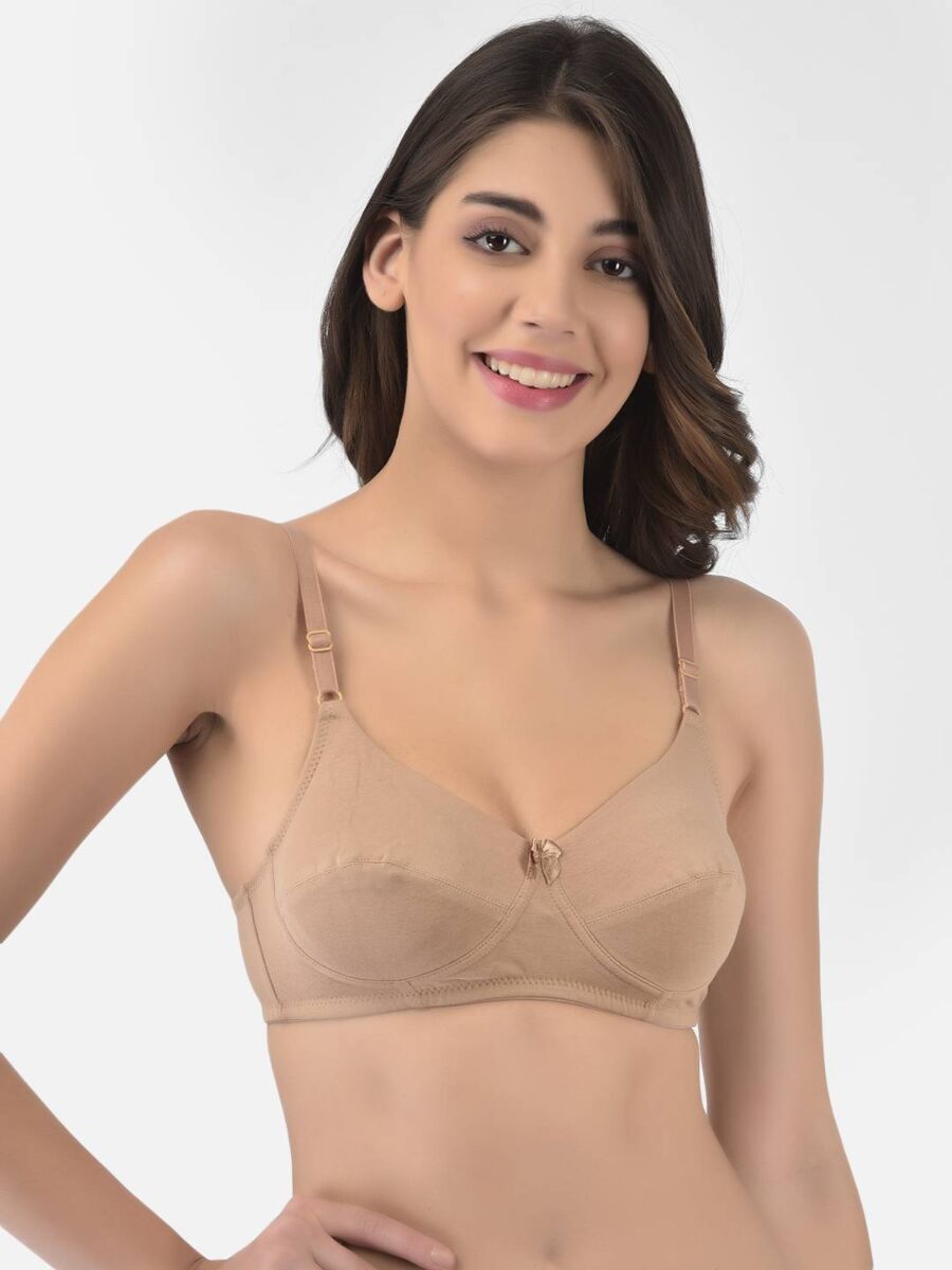 Softline Women's Non Padded Wire Free Bra in Cotton Stretch Fabric with Double Layered Cups Full Coverage, Elastic Straps, and Hook Closure