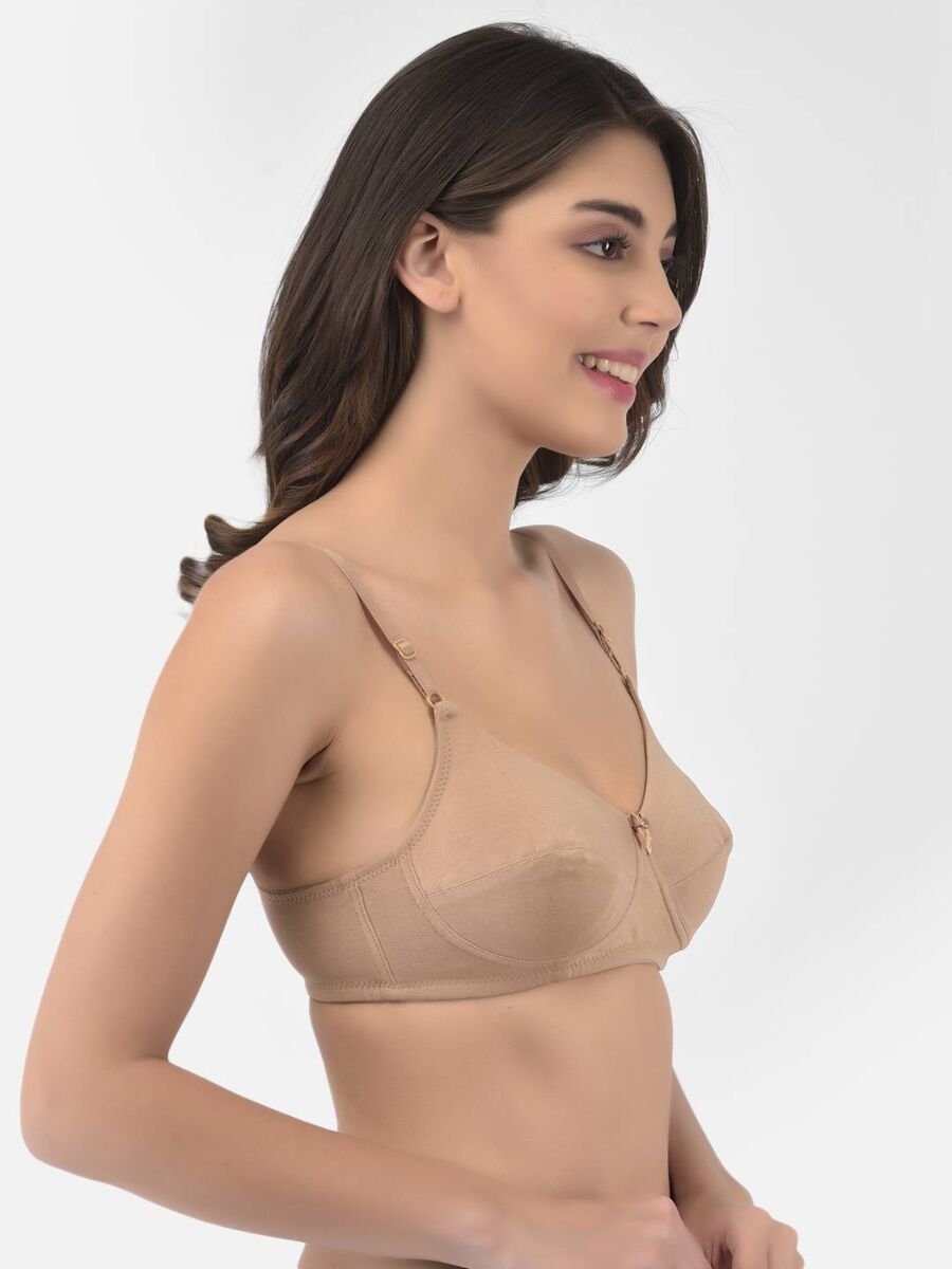 Softline Women's Non Padded Wire Free Bra in Cotton Stretch Fabric with Double Layered Cups Full Coverage, Elastic Straps, and Hook Closure