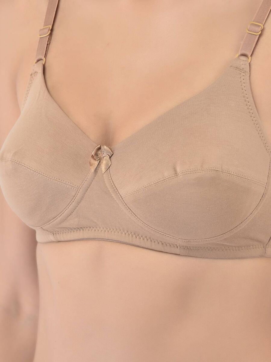 Softline Women's Non Padded Wire Free Bra in Cotton Stretch Fabric with Double Layered Cups Full Coverage, Elastic Straps, and Hook Closure