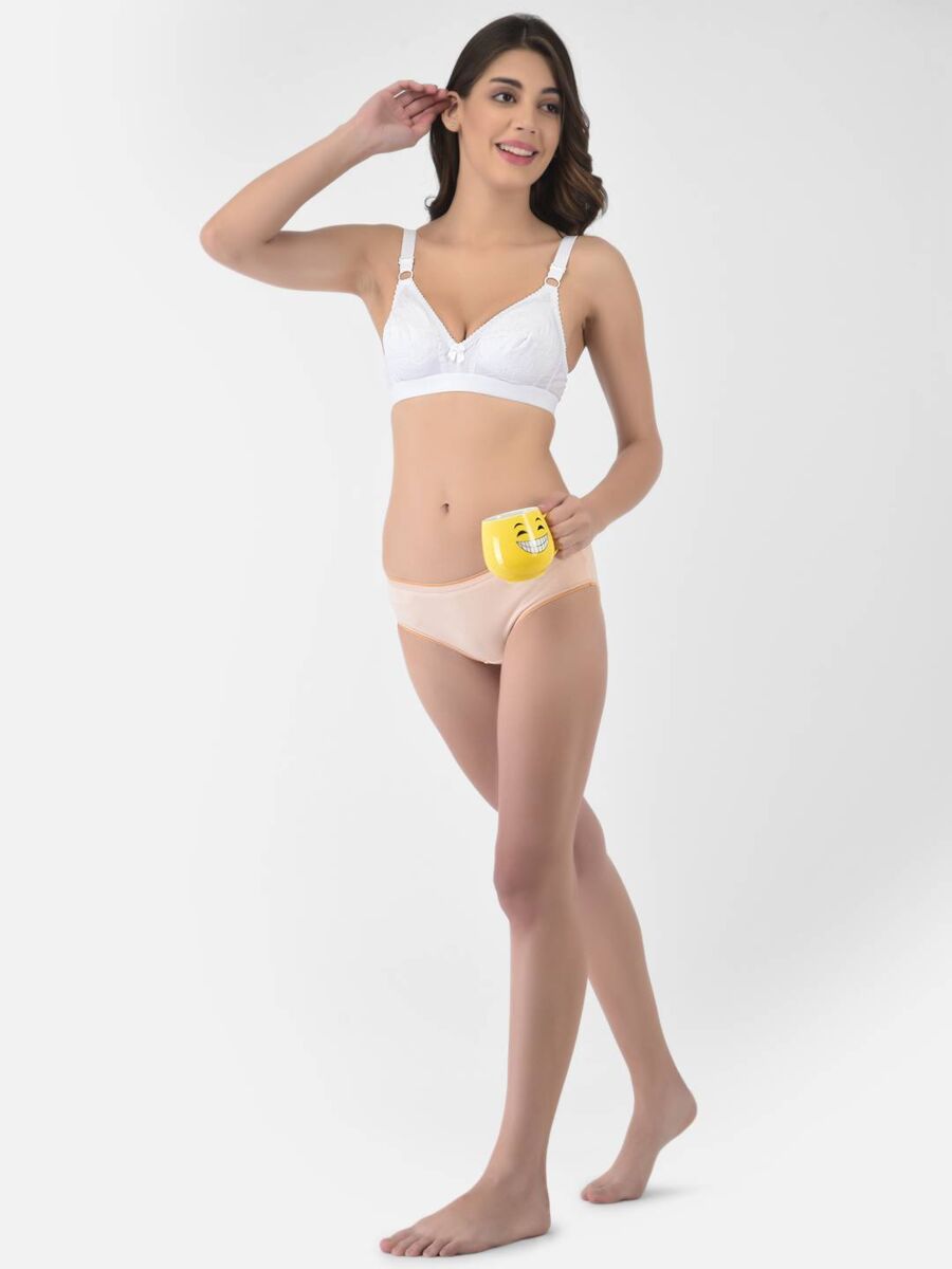 Softline Women's Non Padded Wire Free Bra in 100% Shifley Embroidery Cotton Fabric with  Full Coverage Cups, Broad Elastic Straps, and Hook Closure