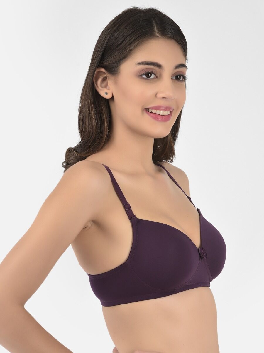 Softline Women's Padded Wire Free T-Shirt Bra in Cotton Stretch Fabric with Elastic Straps, Full Cup design, and Hook Closure