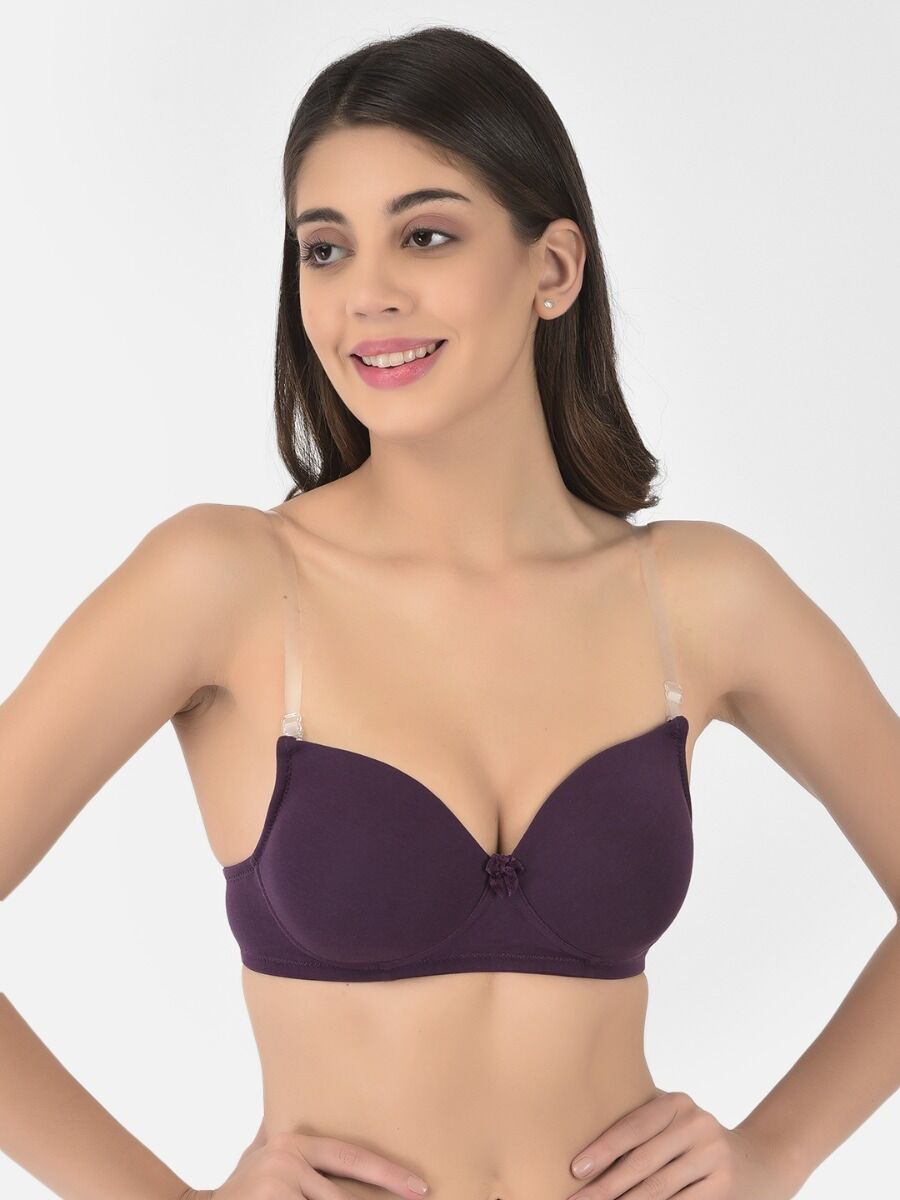 Softline Women's Padded Wire Free T-Shirt Bra in Cotton Stretch Fabric with Elastic Straps, Full Cup design, and Hook Closure