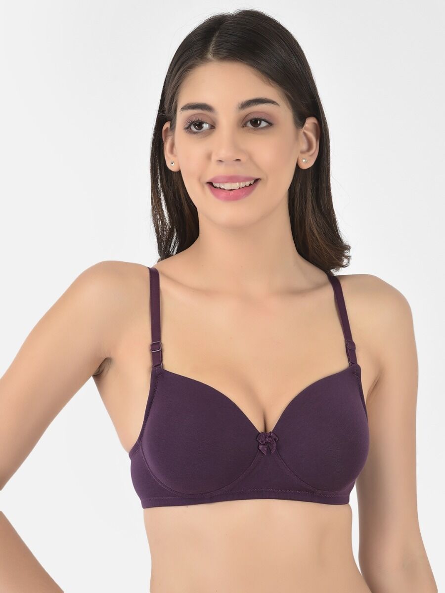 Softline Women's Padded Wire Free T-Shirt Bra in Cotton Stretch Fabric with Elastic Straps, Full Cup design, and Hook Closure
