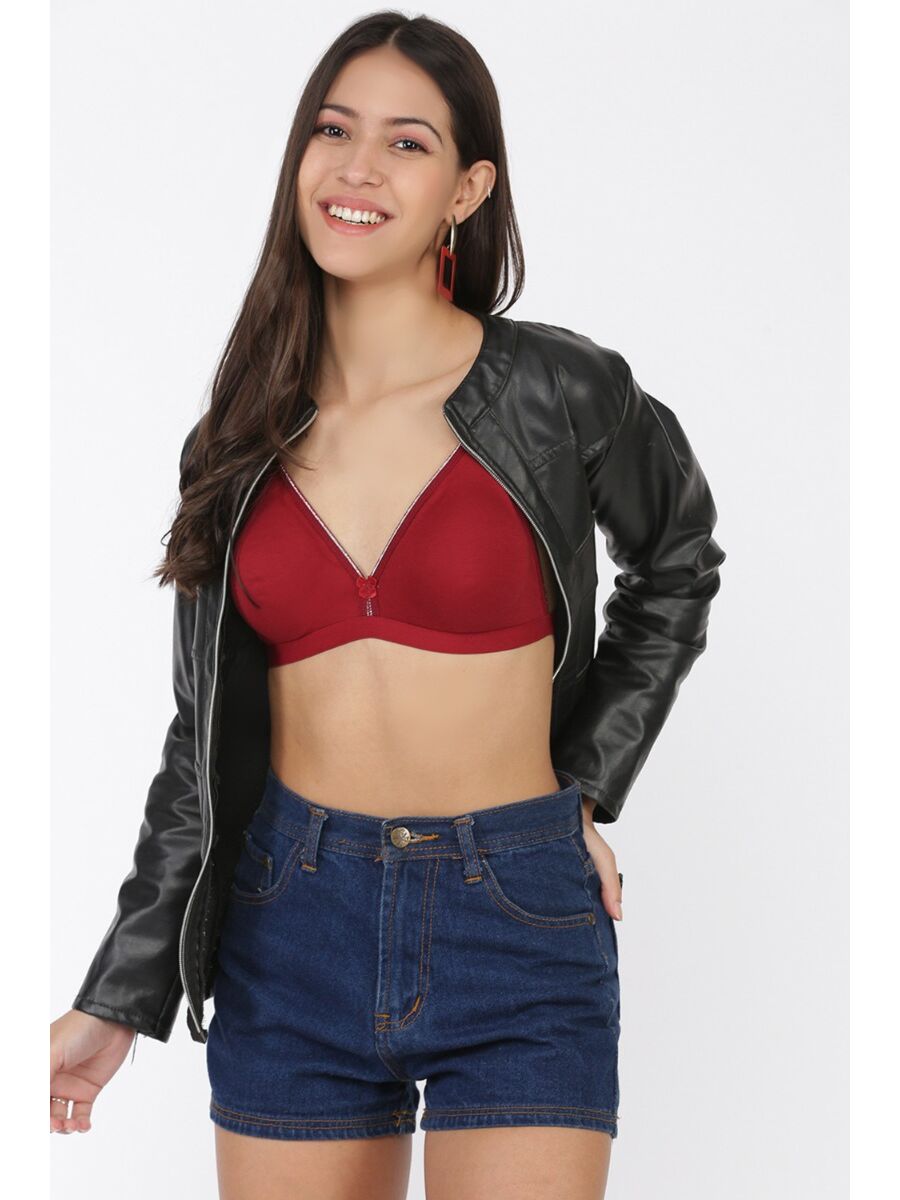 Softline Women's Non Padded Wire Free Fancy Bra in Poly Cotton Fabric with Elastic Straps and Hook Closure