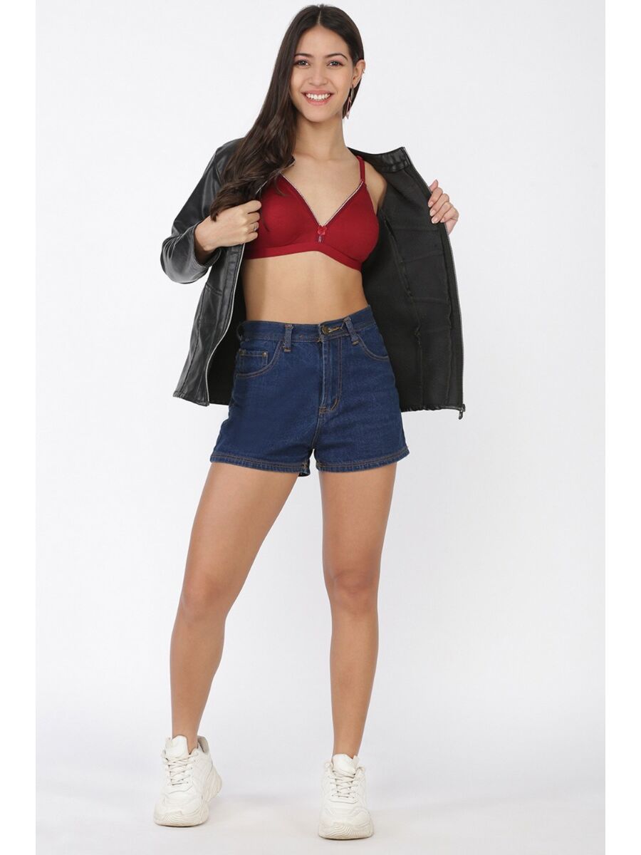 Softline Women's Non Padded Wire Free Fancy Bra in Poly Cotton Fabric with Elastic Straps and Hook Closure