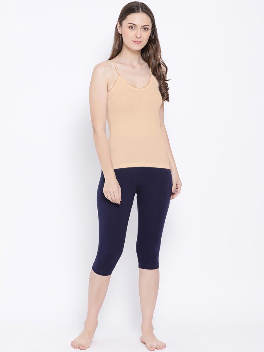 Softline Women's Spaghetti Top in Premium Cotton Stretch Fabric with Stretchable Shoulder Straps and Snug Fit.