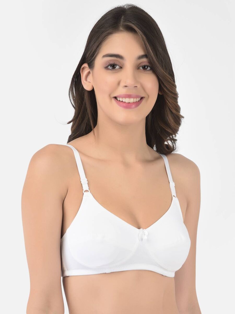 Softline Women's Non Padded Wire Free Bra in Cotton Stretch Fabric with Double Layered Cups Full Coverage, Elastic Straps, and Hook Closure