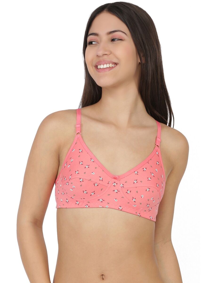 Softline Women's Printed Non Padded Wire Free  Bra in Poly Cotton Fabric with Elastic Straps and Hook Closure