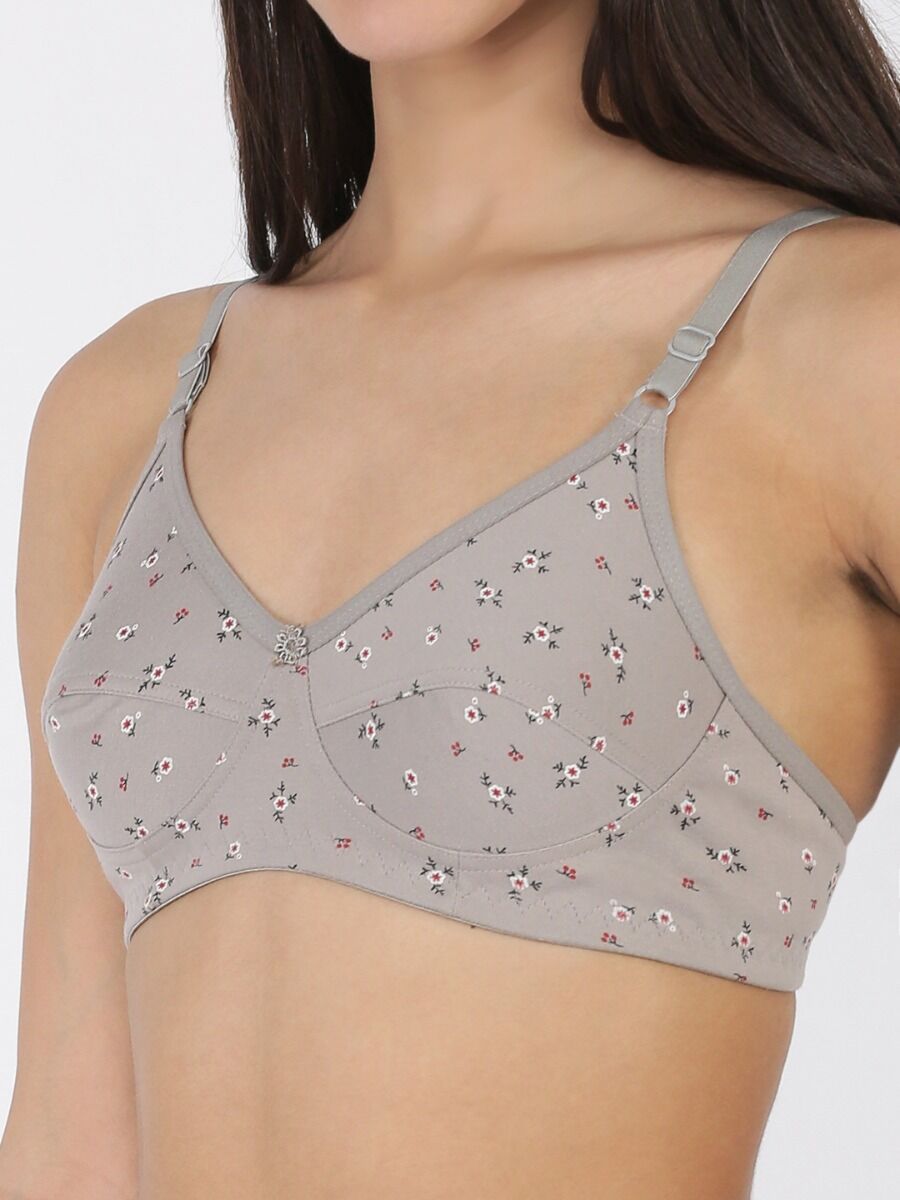Softline Women's Printed Non Padded Wire Free  Bra in Poly Cotton Fabric with Elastic Straps and Hook Closure