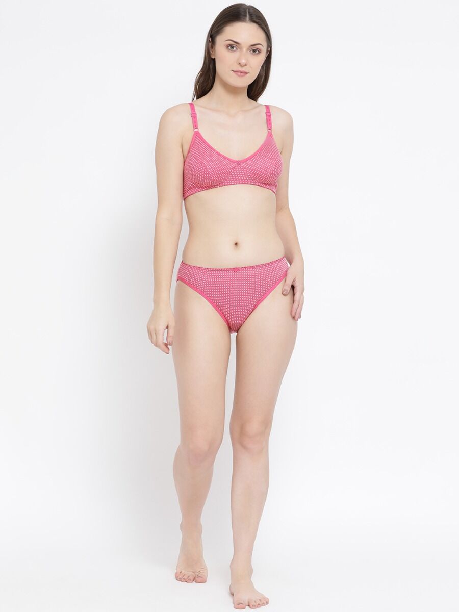 Softline Women's Non Padded Wire Free Bra & Panty Set in 100% Polyester Fabric with Elastic Straps and Hook Closure 