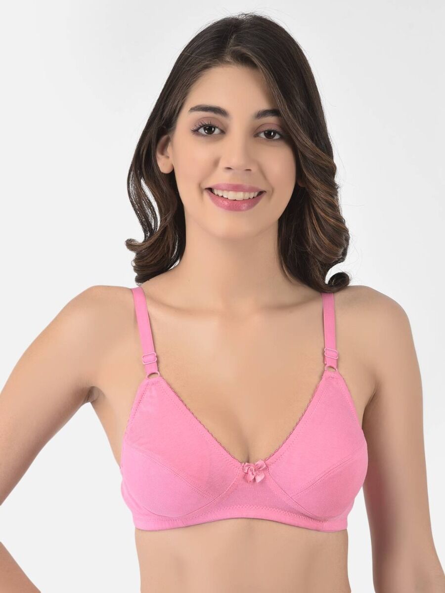 Softline Women's Non Padded Wire Free Bra in Cotton Poly Fabric with Double Layered Cups, Elastic Straps, and Hook Closure