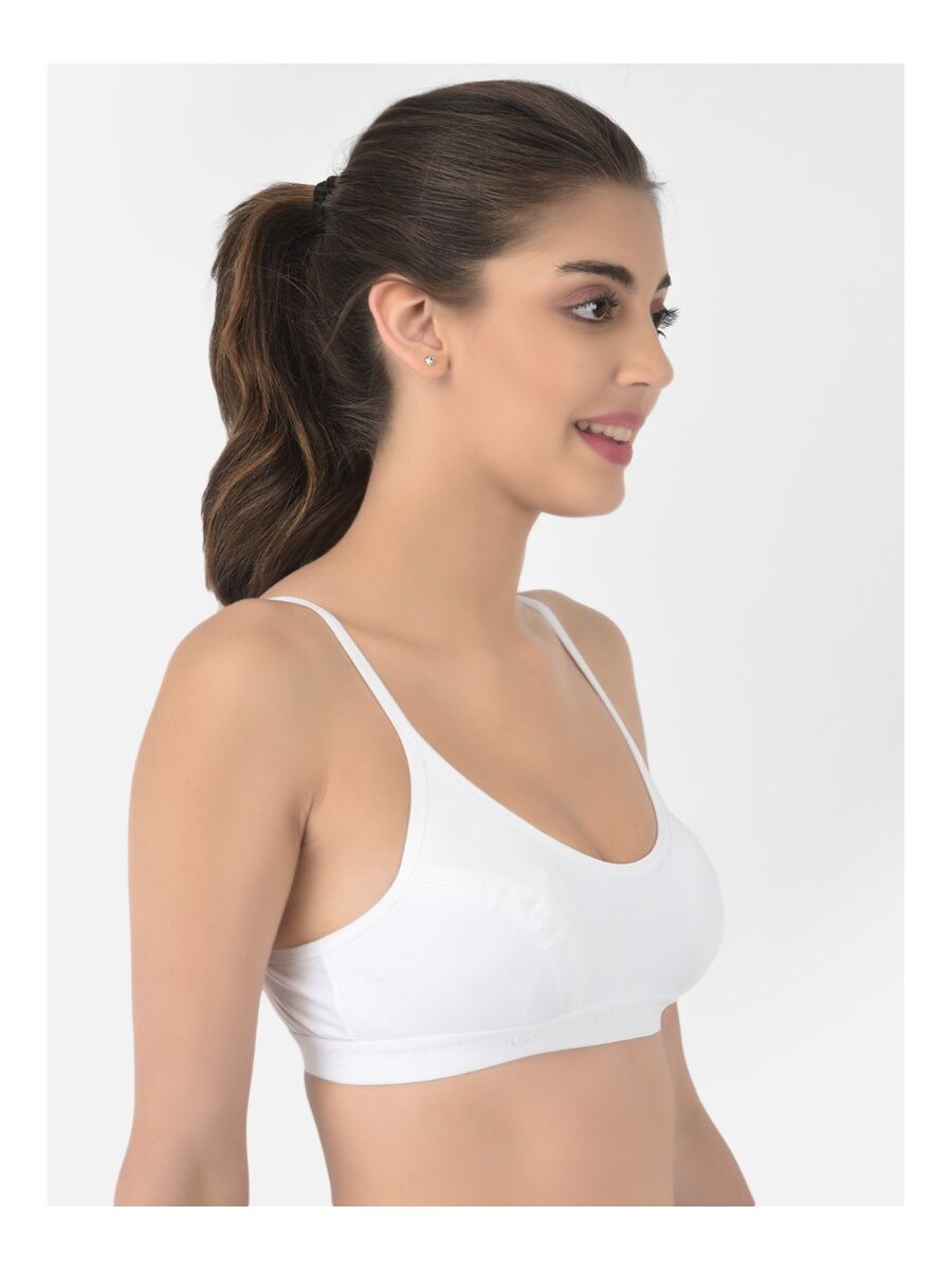 Softline Women's Non Padded Wire Free Sports Bra in 100% Cotton Fabric with Full Cup Coverage, Double Layered Cups, and Slip On Design