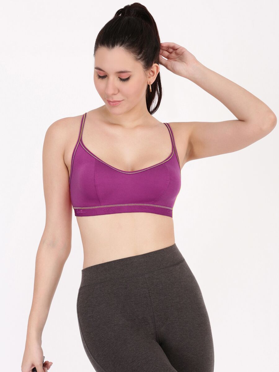 Softline Women's Non Padded Wire Free Sports Bra in 100% Polyester Fabric with Stretchable Straps and Slip On Style