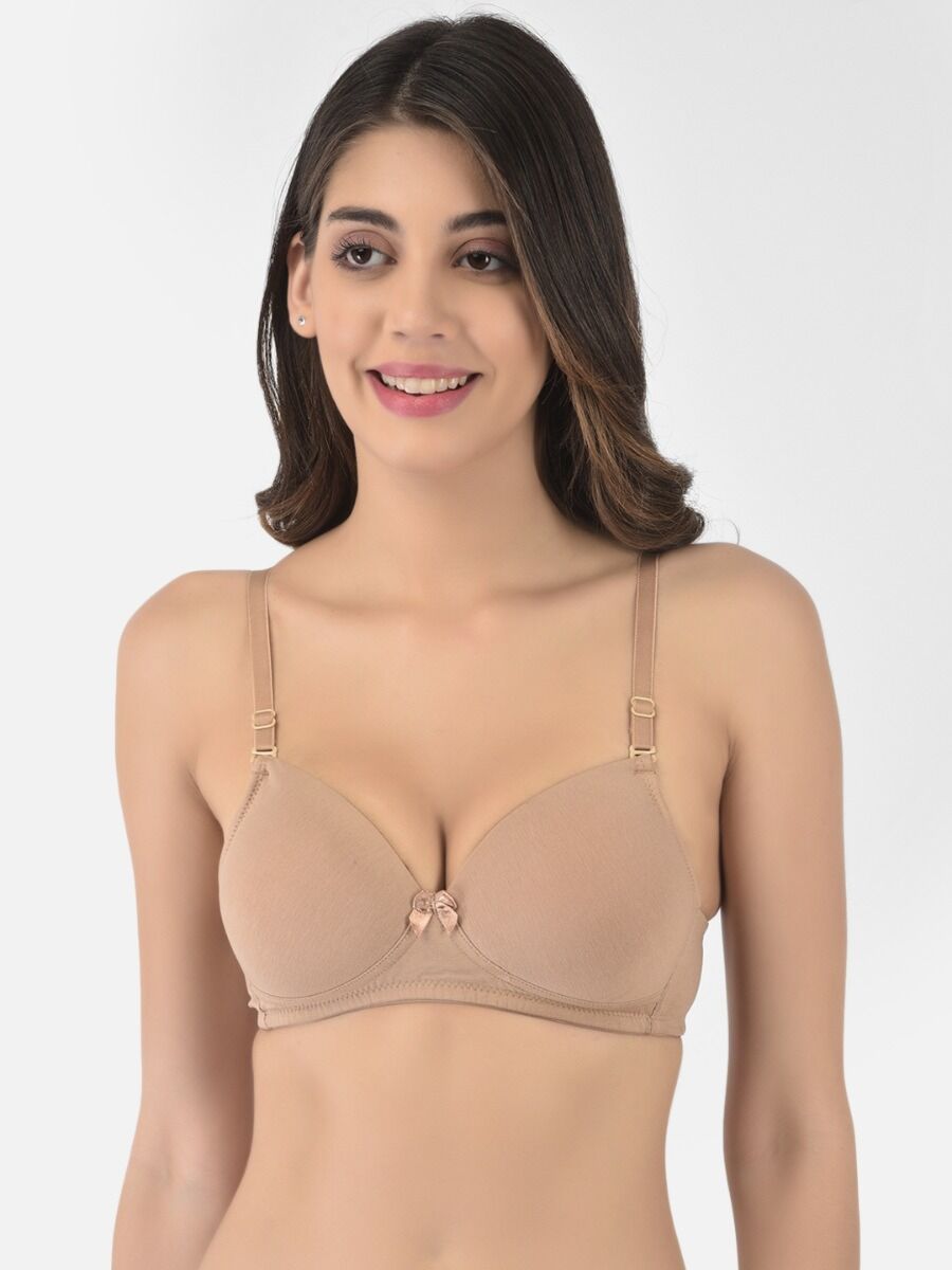 Softline Women's Padded Wire Free T-Shirt Bra in Cotton Stretch Fabric with Elastic Straps, Full Cup design, and Hook Closure
