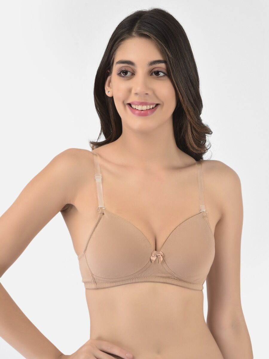 Softline Women's Padded Wire Free T-Shirt Bra in Cotton Stretch Fabric with Elastic Straps, Full Cup design, and Hook Closure