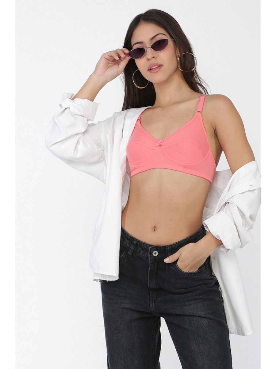 Softline Women's Non Padded Wire Free  Bra in 100% Polyester Fabric with Elastic Straps and Hook Closure