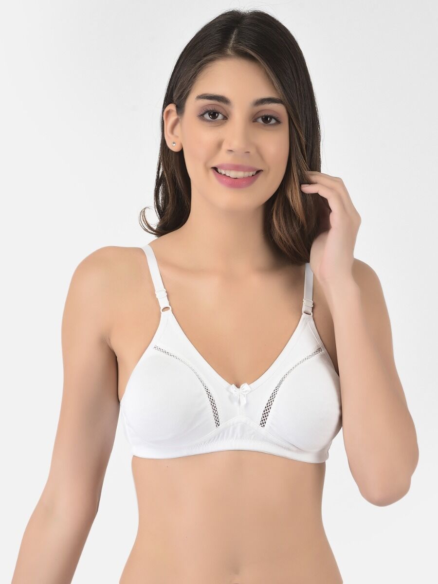 Softline Women's Non Padded Wire Free Bra in Cotton Stretch Fabric with Elastic Straps, Full Cup design, and Hook Closure