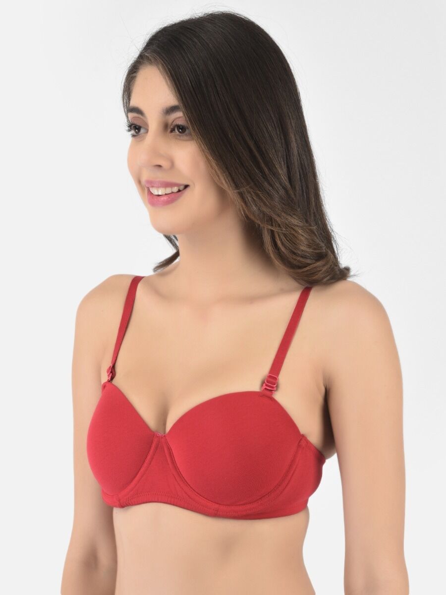Softline Women's Padded Wired T-Shirt Bra in Cotton Stretch Fabric with Elastic Straps, Full Cup design, and Hook Closure