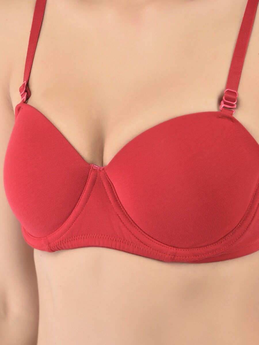 Softline Women's Padded Wired T-Shirt Bra in Cotton Stretch Fabric with Elastic Straps, Full Cup design, and Hook Closure