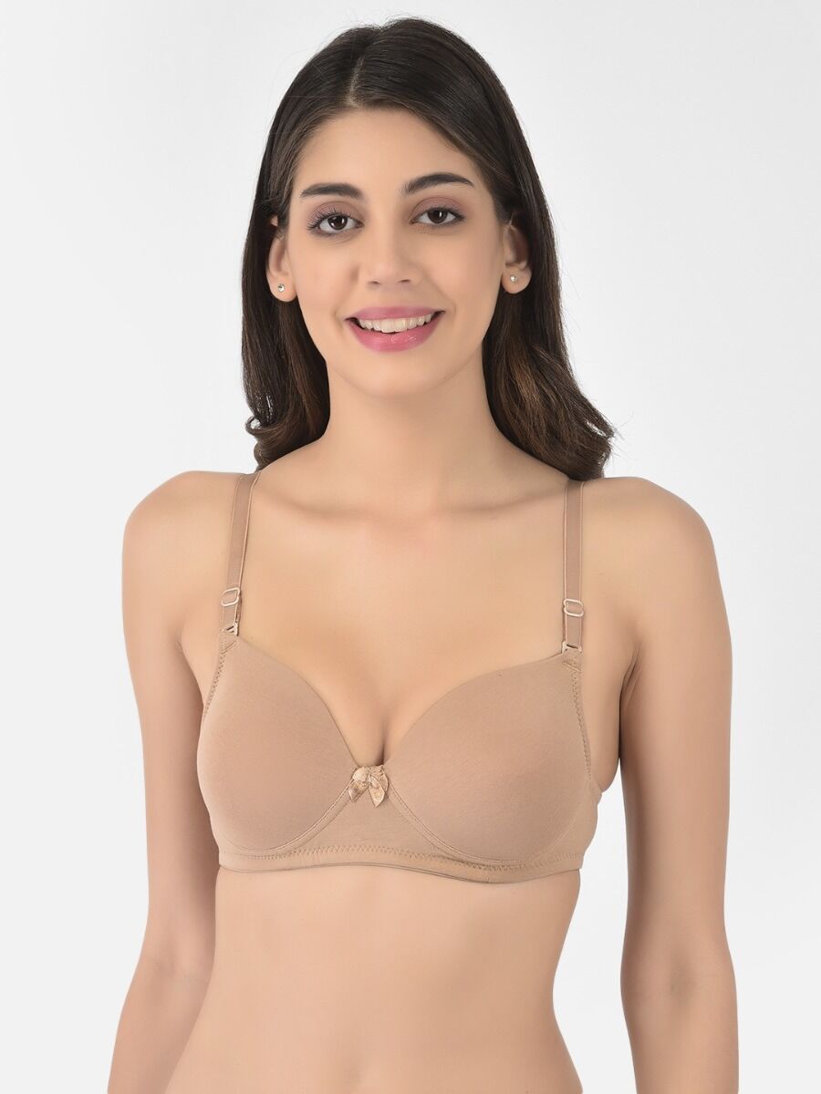 Softline Women's Padded Wire Free T-Shirt Bra in Cotton Stretch Fabric with Elastic Straps, Full Cup design, and Hook Closure