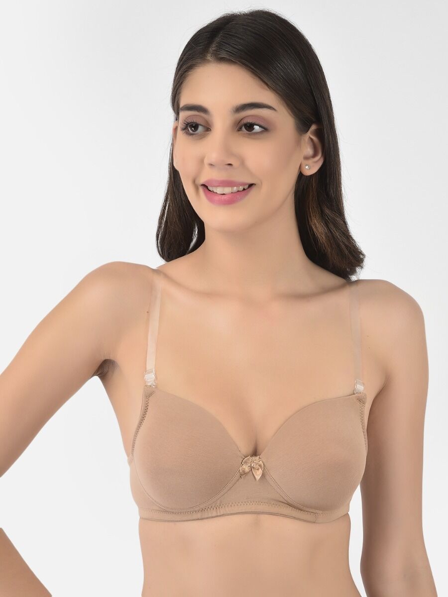 Softline Women's Padded Wire Free T-Shirt Bra in Cotton Stretch Fabric with Elastic Straps, Full Cup design, and Hook Closure