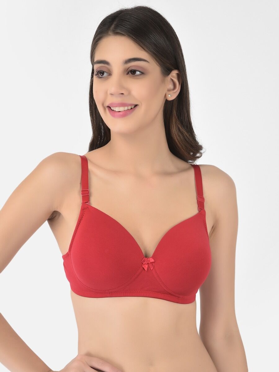 Softline Women's Padded Wire Free T-Shirt Bra in Cotton Stretch Fabric with Elastic Straps, Full Cup design, and Hook Closure