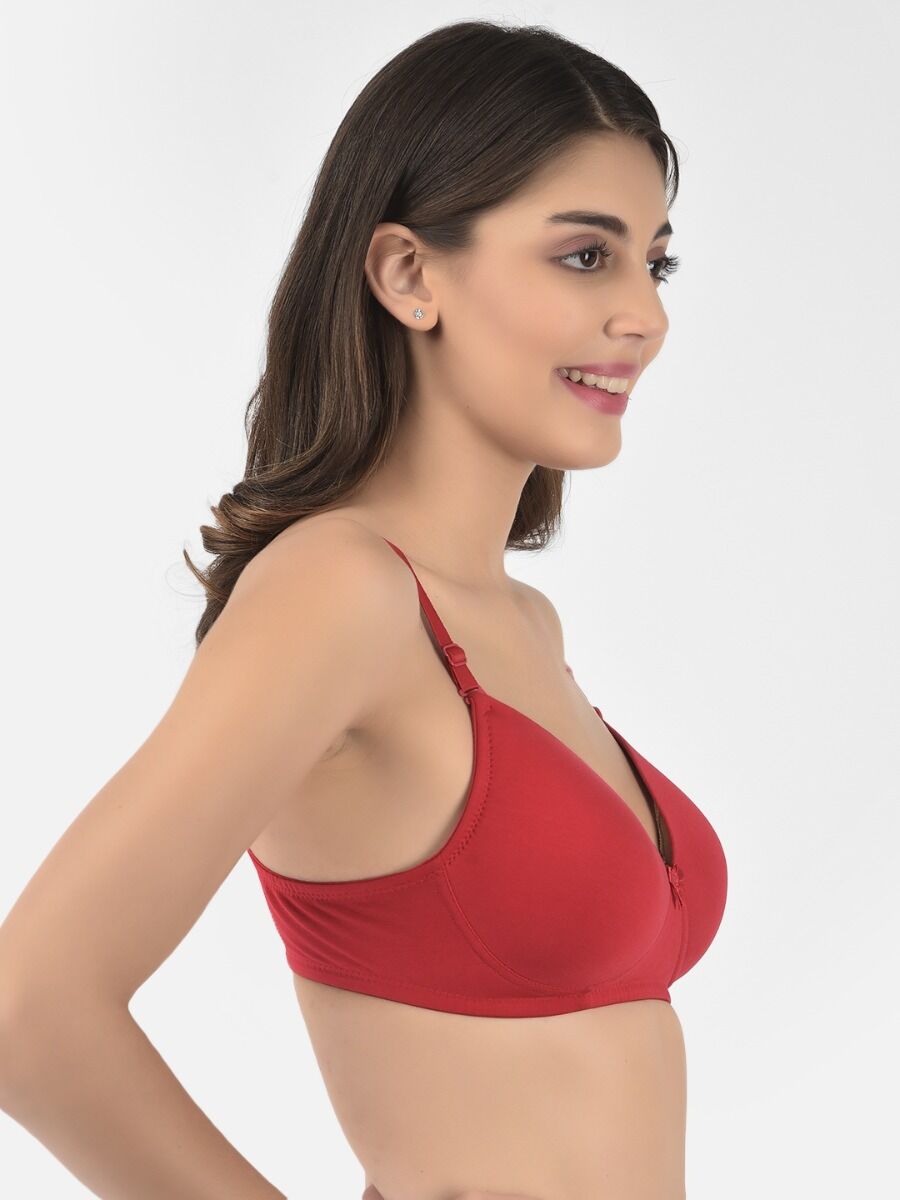 Softline Women's Padded Wire Free T-Shirt Bra in Cotton Stretch Fabric with Elastic Straps, Full Cup design, and Hook Closure