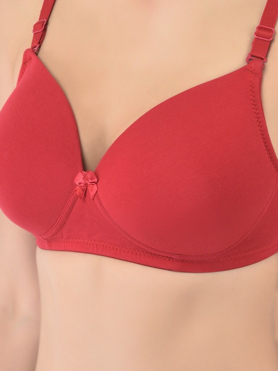 Softline Women's Padded Wire Free T-Shirt Bra in Cotton Stretch Fabric with Elastic Straps, Full Cup design, and Hook Closure