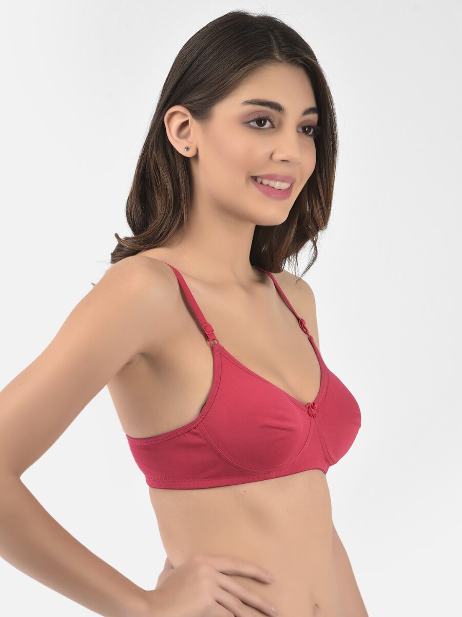 Softline Women's Non Padded Wire Free T-shirt Bra in Cotton Poly Fabric with Elastic Straps, Double Layered Moulded Cups, and Hook Closure