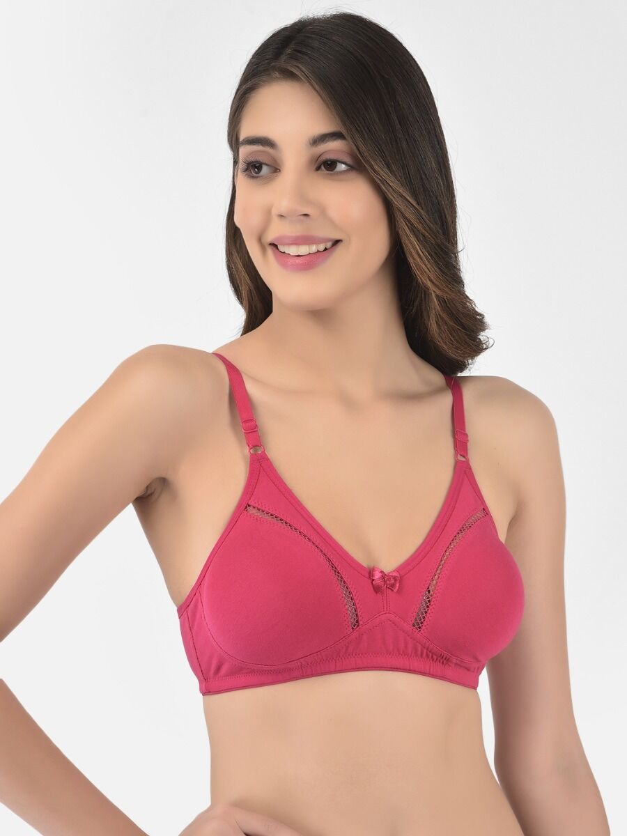 Softline Women's Non Padded Wire Free Bra in Cotton Stretch Fabric with Elastic Straps, Full Cup design, and Hook Closure