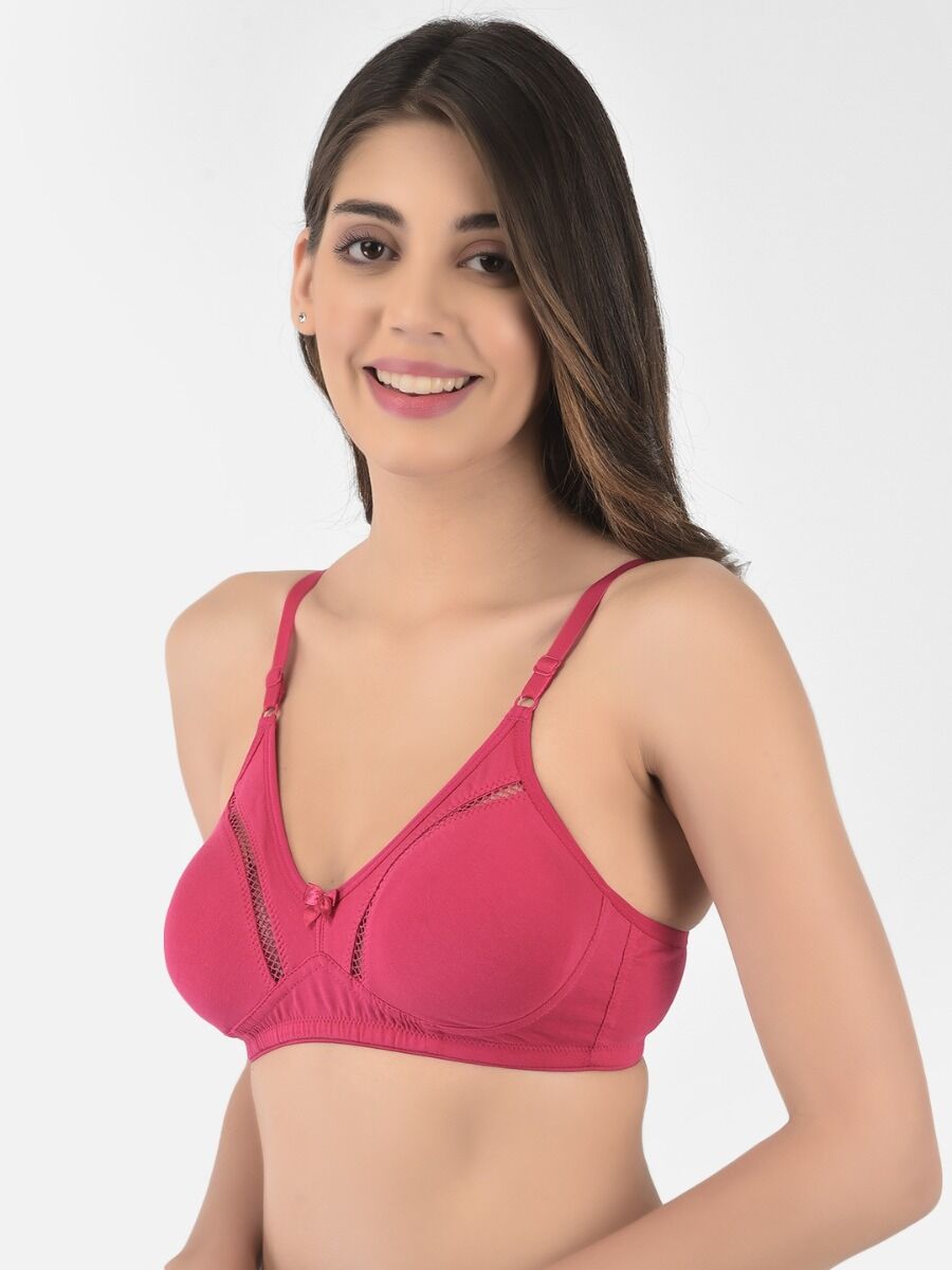 Softline Women's Non Padded Wire Free Bra in Cotton Stretch Fabric with Elastic Straps, Full Cup design, and Hook Closure