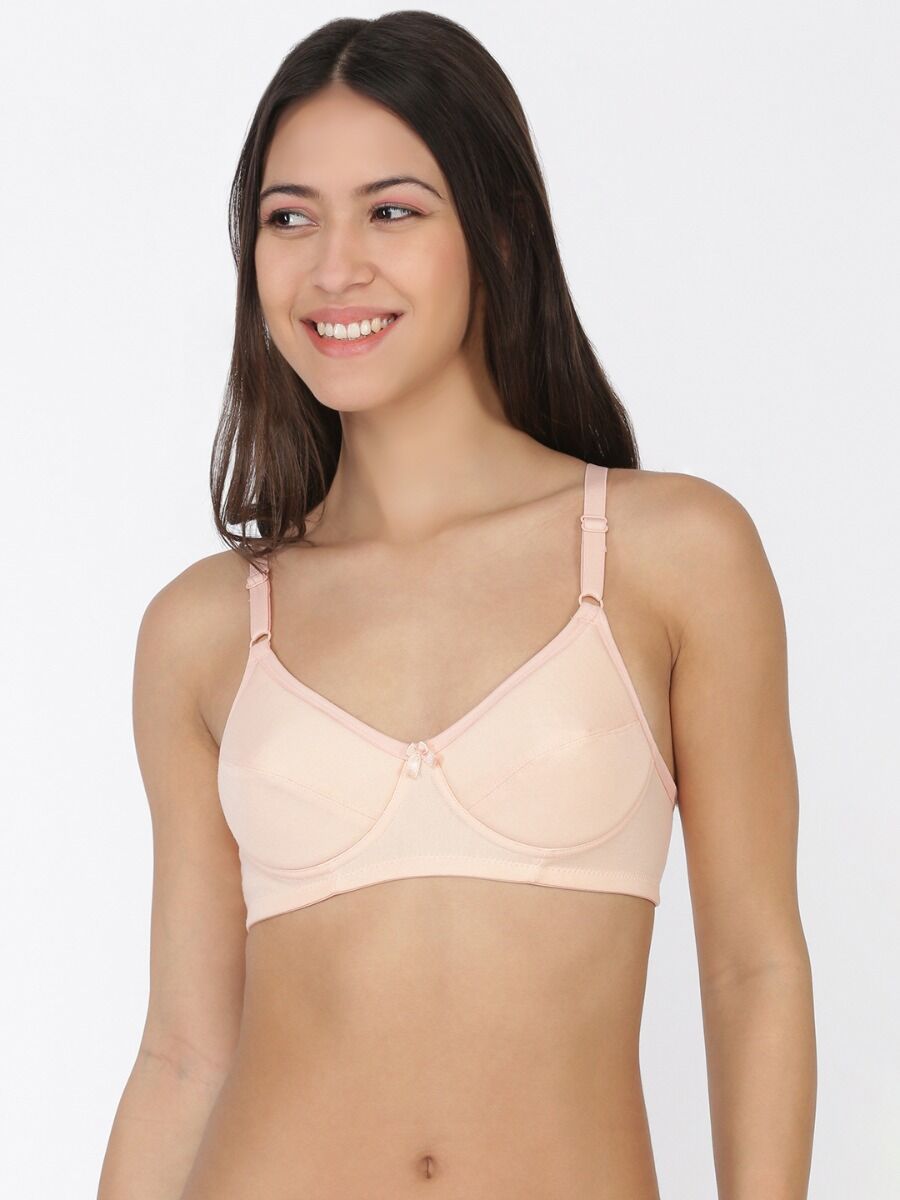 Softline Women's Lightly Padded Wire Free Bra in 100% Polyester Fabric with Elastic Straps and Hook Closure
