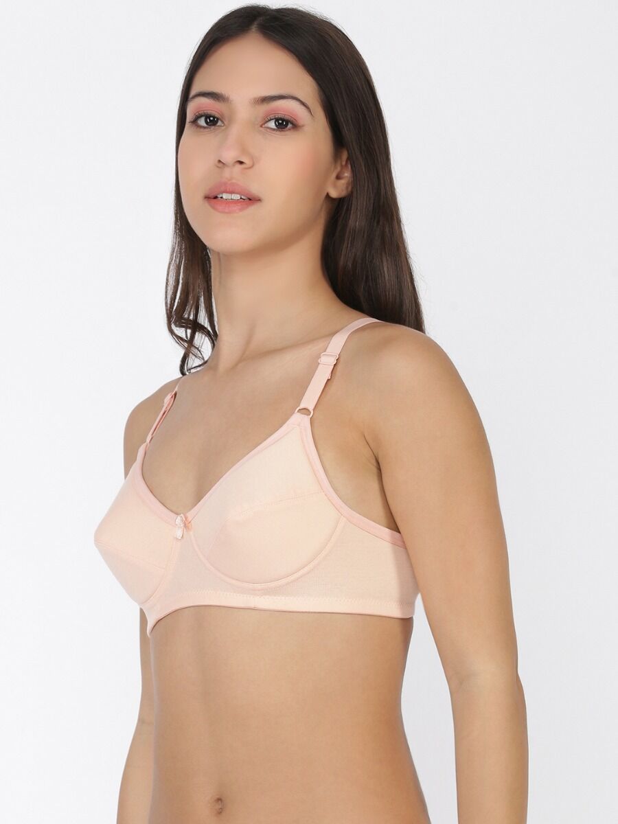 Softline Women's Lightly Padded Wire Free Bra in 100% Polyester Fabric with Elastic Straps and Hook Closure